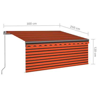 Berkfield Manual Retractable Awning with Blind&LED 3x2.5m Orange&Brown