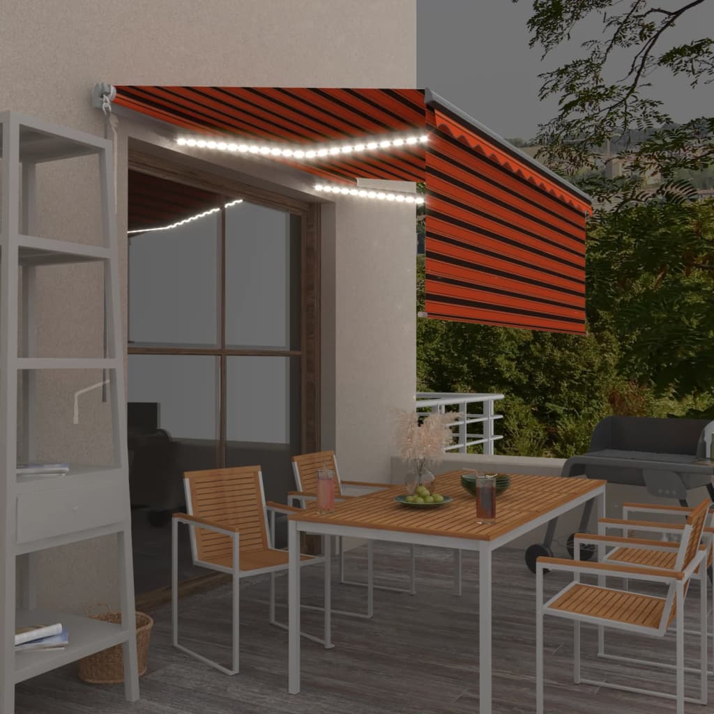 Berkfield Manual Retractable Awning with Blind&LED 3x2.5m Orange&Brown