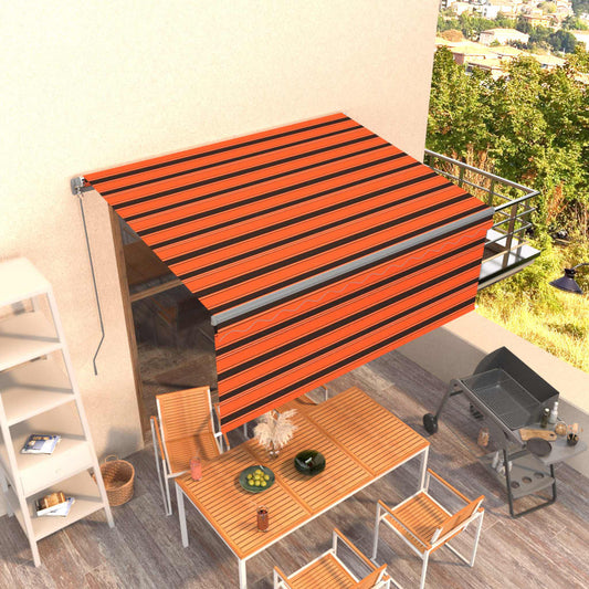 Berkfield Manual Retractable Awning with Blind 3.5x2.5m Orange&Brown