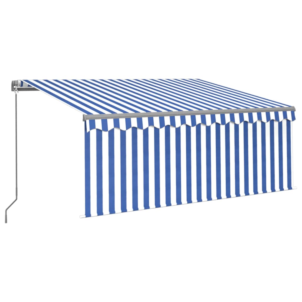 Berkfield Manual Retractable Awning with Blind&LED 3.5x2.5m Blue&White