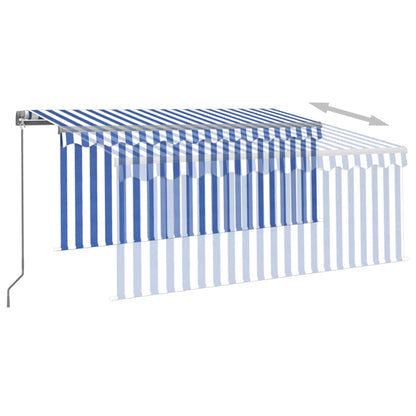 Berkfield Manual Retractable Awning with Blind&LED 3.5x2.5m Blue&White
