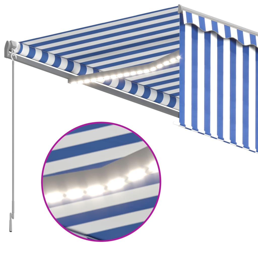 Berkfield Manual Retractable Awning with Blind&LED 3.5x2.5m Blue&White