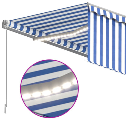 Berkfield Manual Retractable Awning with Blind&LED 3.5x2.5m Blue&White