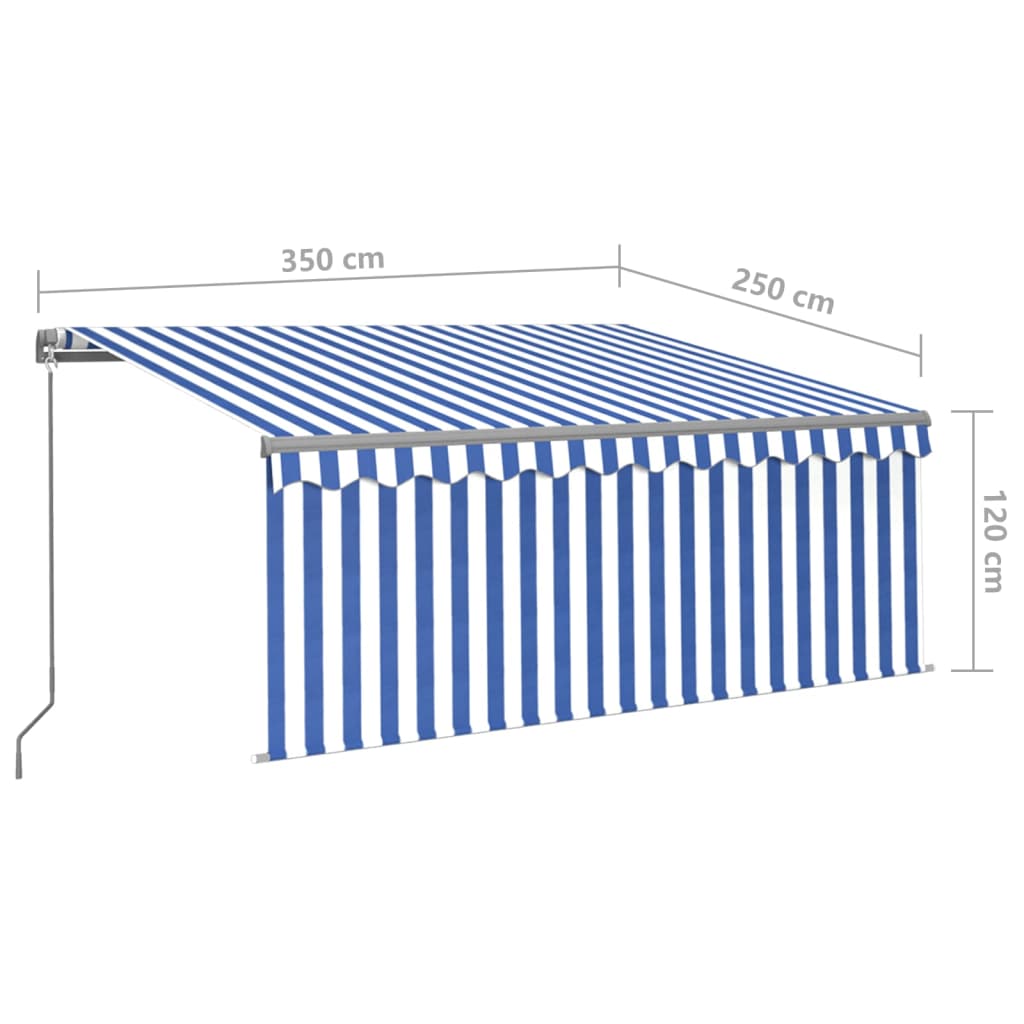 Berkfield Manual Retractable Awning with Blind&LED 3.5x2.5m Blue&White