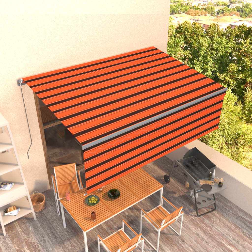 Berkfield Manual Retractable Awning with Blind 4x3m Orange&Brown