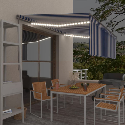 Berkfield Manual Retractable Awning with Blind&LED 4x3m Blue&White