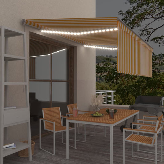 Berkfield Manual Retractable Awning with Blind&LED 4.5x3m Yellow&White