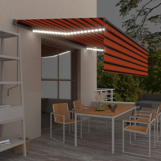 Berkfield Manual Retractable Awning with Blind&LED 5x3m Orange&Brown