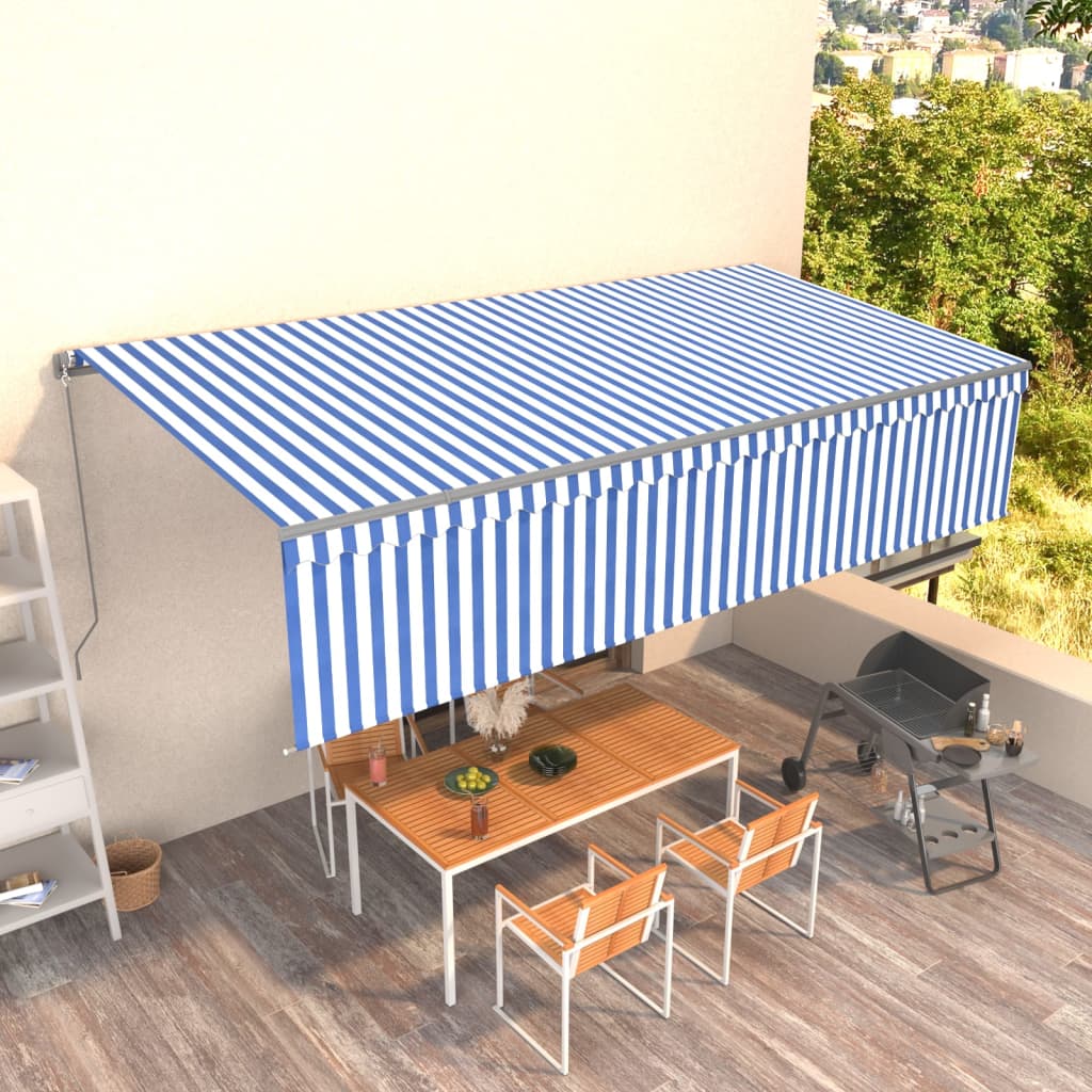 Berkfield Manual Retractable Awning with Blind 6x3m Blue&White