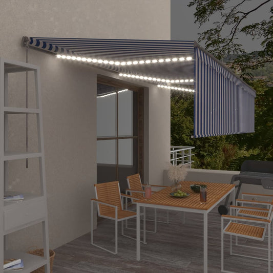 Berkfield Manual Retractable Awning with Blind&LED 6x3m Blue&White