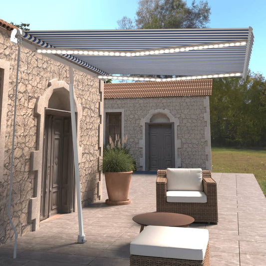 Berkfield Manual Retractable Awning with LED 300x250 cm Blue and White