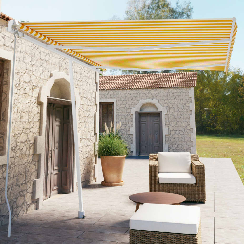 Berkfield Freestanding Manual Retractable Awning 350x250 cm Yellow/White
