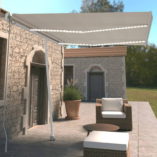 Berkfield Manual Retractable Awning with LED 350x250 cm Cream