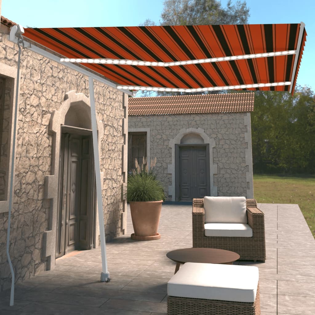 Berkfield Manual Retractable Awning with LED 350x250 cm Orange and Brown