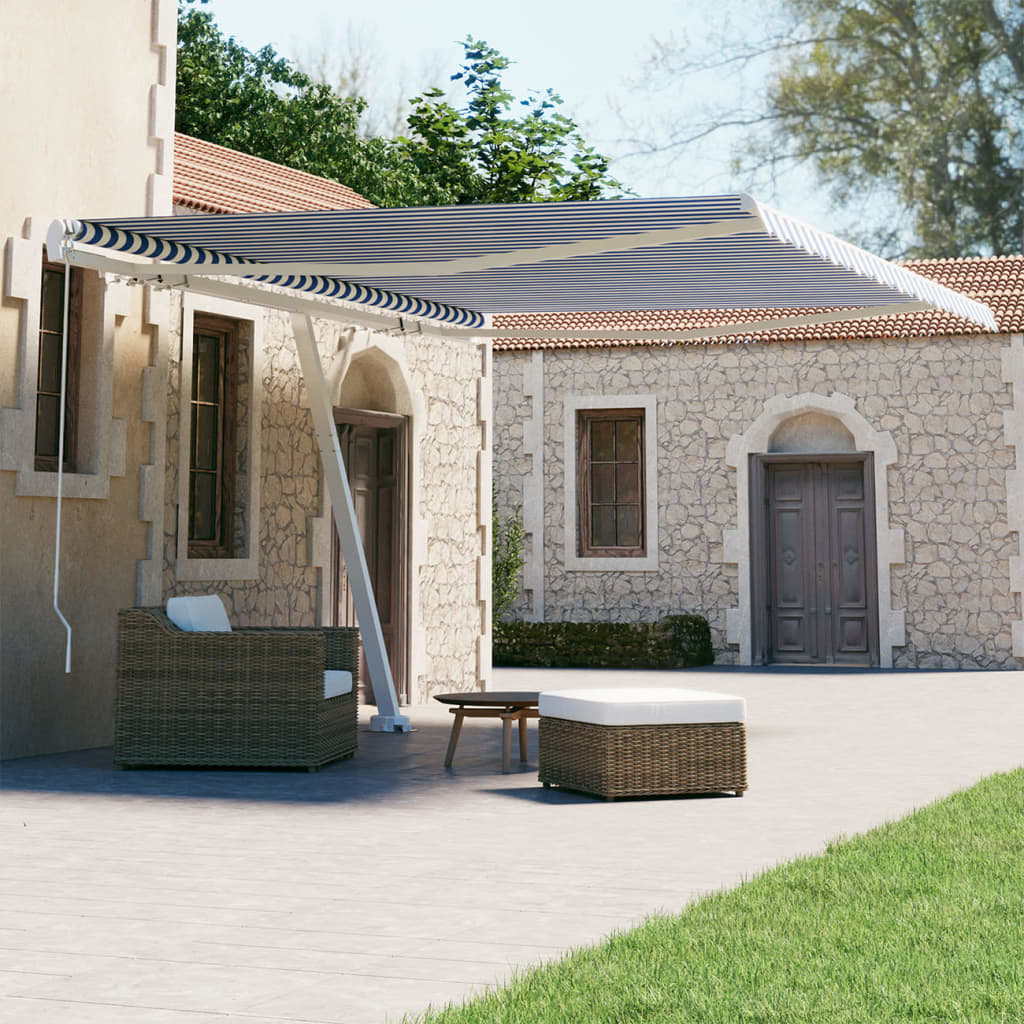 Berkfield Freestanding Manual Retractable Awning 450x300 cm Blue/White
