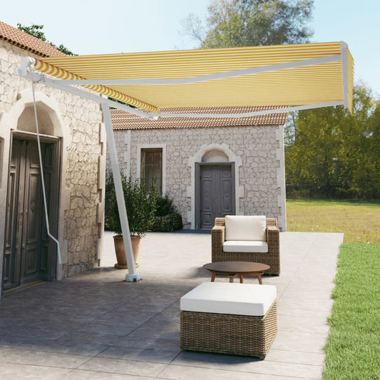 Berkfield Freestanding Manual Retractable Awning 400x350 cm Yellow/White