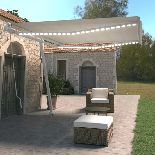 Berkfield Manual Retractable Awning with LED 400x350 cm Cream