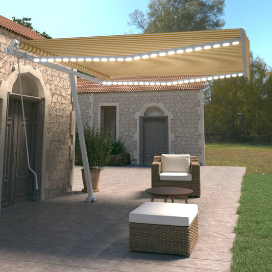 Berkfield Manual Retractable Awning with LED 400x350 cm Yellow and White