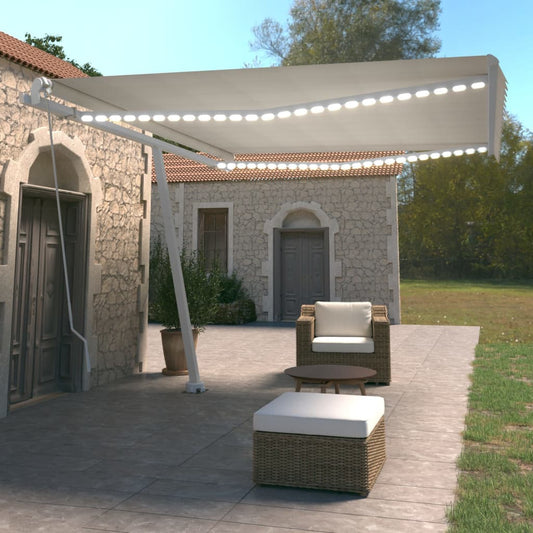 Berkfield Manual Retractable Awning with LED 450x350 cm Cream
