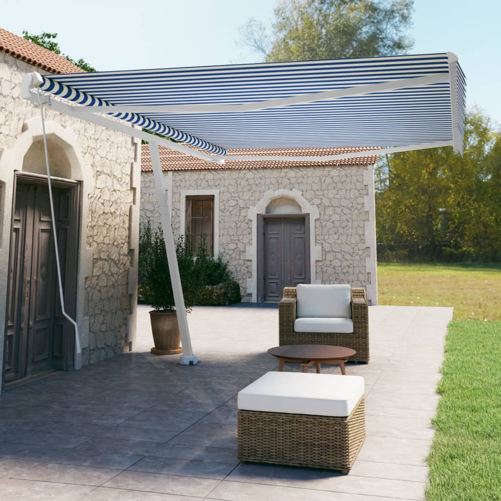 Berkfield Freestanding Manual Retractable Awning 500x350 cm Blue/White