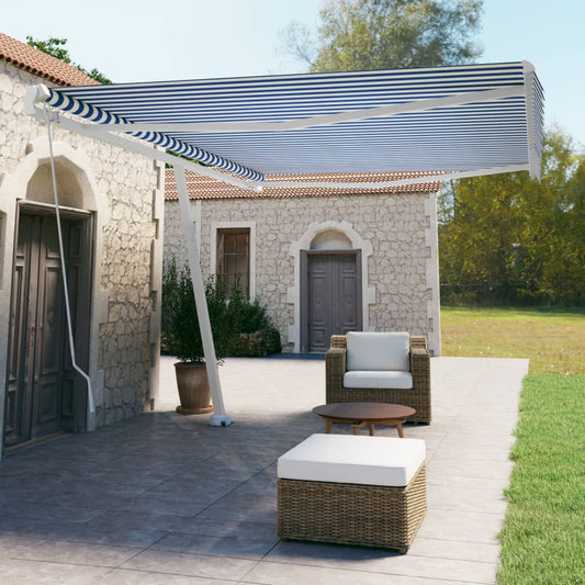 Berkfield Freestanding Manual Retractable Awning 500x350 cm Blue/White