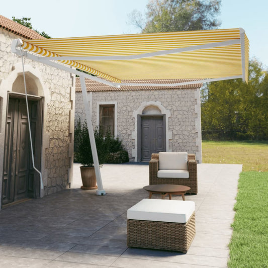 Berkfield Freestanding Manual Retractable Awning 500x350 cm Yellow/White