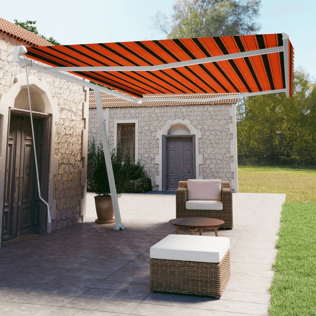 Berkfield Freestanding Manual Retractable Awning 500x350 cm Orange/Brown