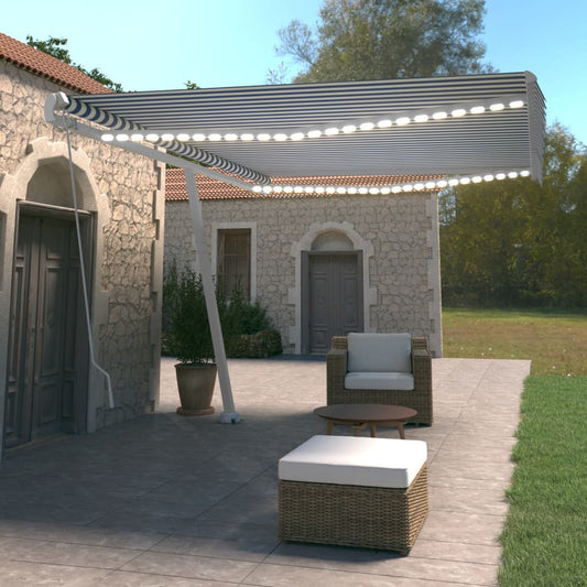 Berkfield Manual Retractable Awning with LED 500x350 cm Blue and White