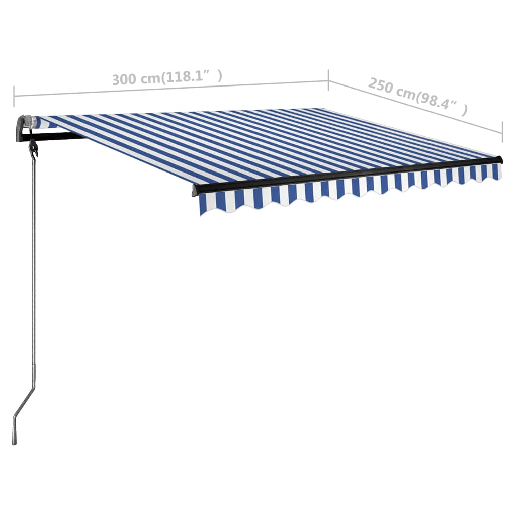 Berkfield Freestanding Manual Retractable Awning 300x250 cm Blue/White