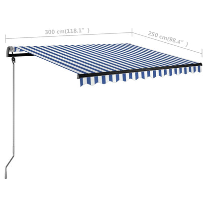 Berkfield Freestanding Manual Retractable Awning 300x250 cm Blue/White