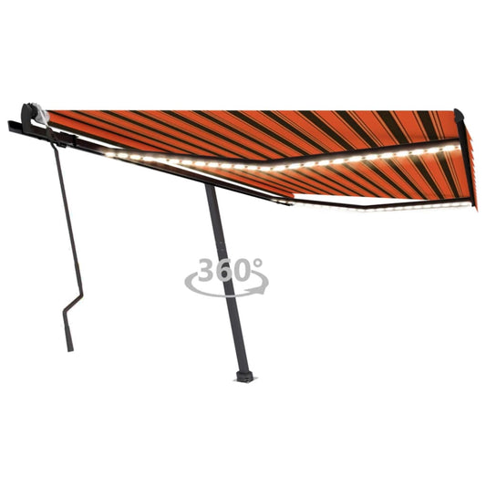 Berkfield Manual Retractable Awning with LED 400x300 cm Orange and Brown