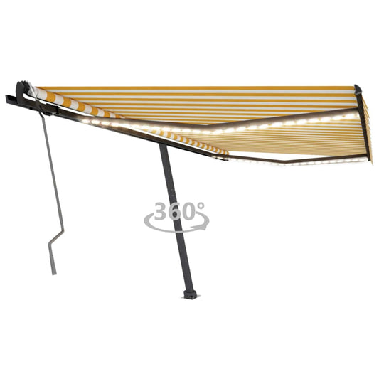 Berkfield Manual Retractable Awning with LED 450x300 cm Yellow and White