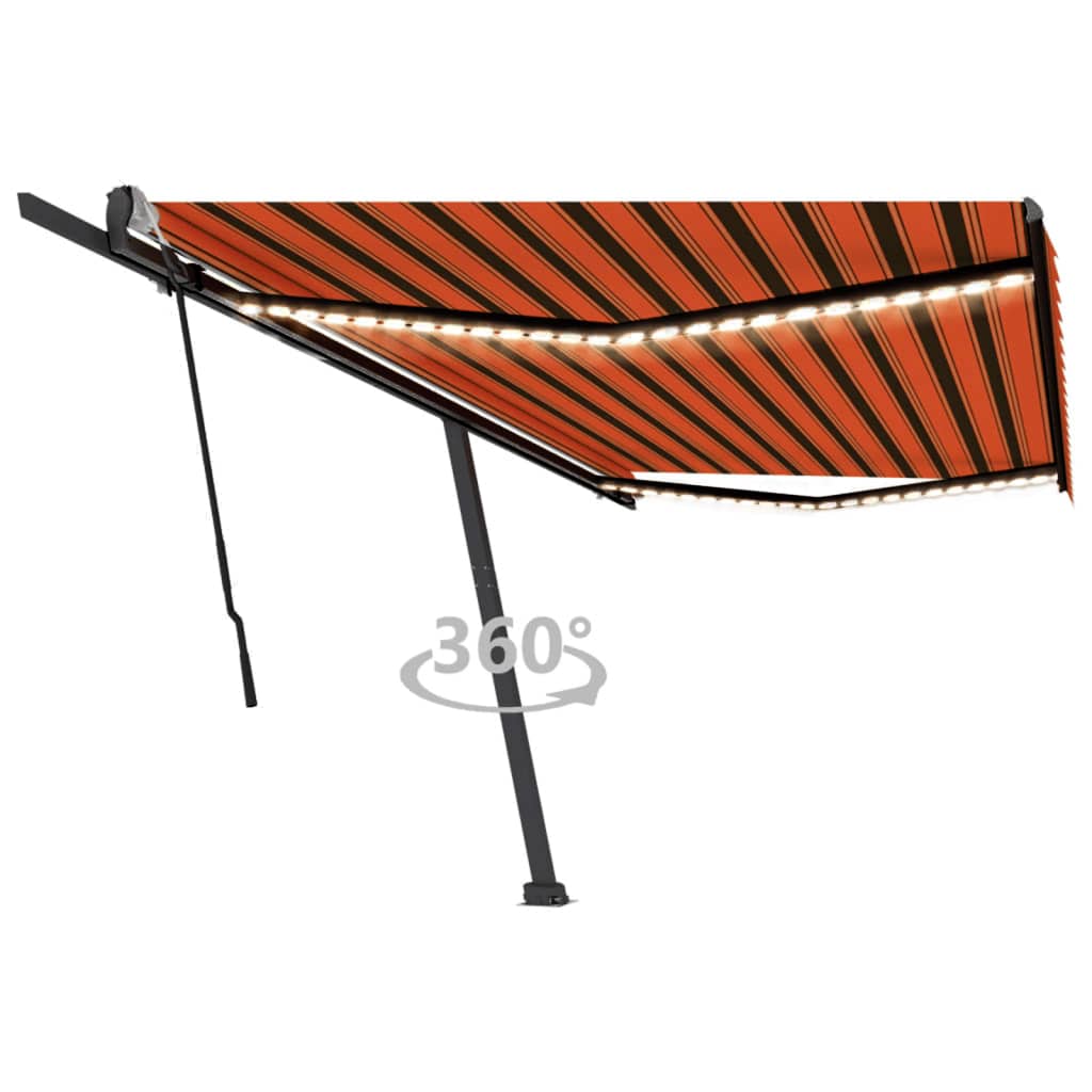 Berkfield Manual Retractable Awning with LED 500x300 cm Orange and Brown