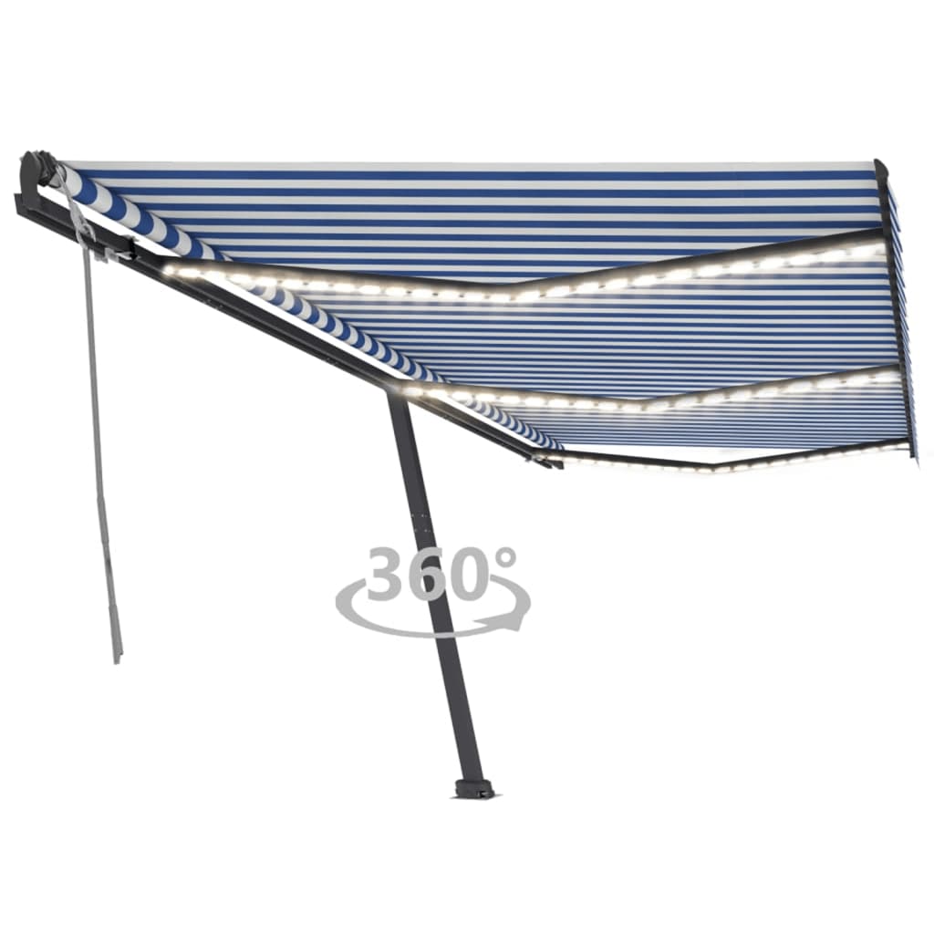 Berkfield Manual Retractable Awning with LED 600x300 cm Blue and White