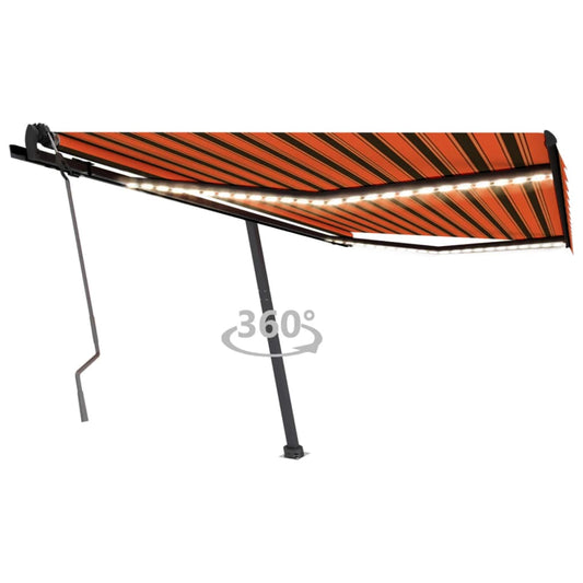 Berkfield Manual Retractable Awning with LED 400x350 cm Orange and Brown