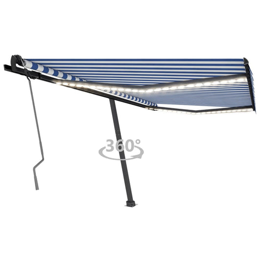 Berkfield Manual Retractable Awning with LED 450x350 cm Blue and White
