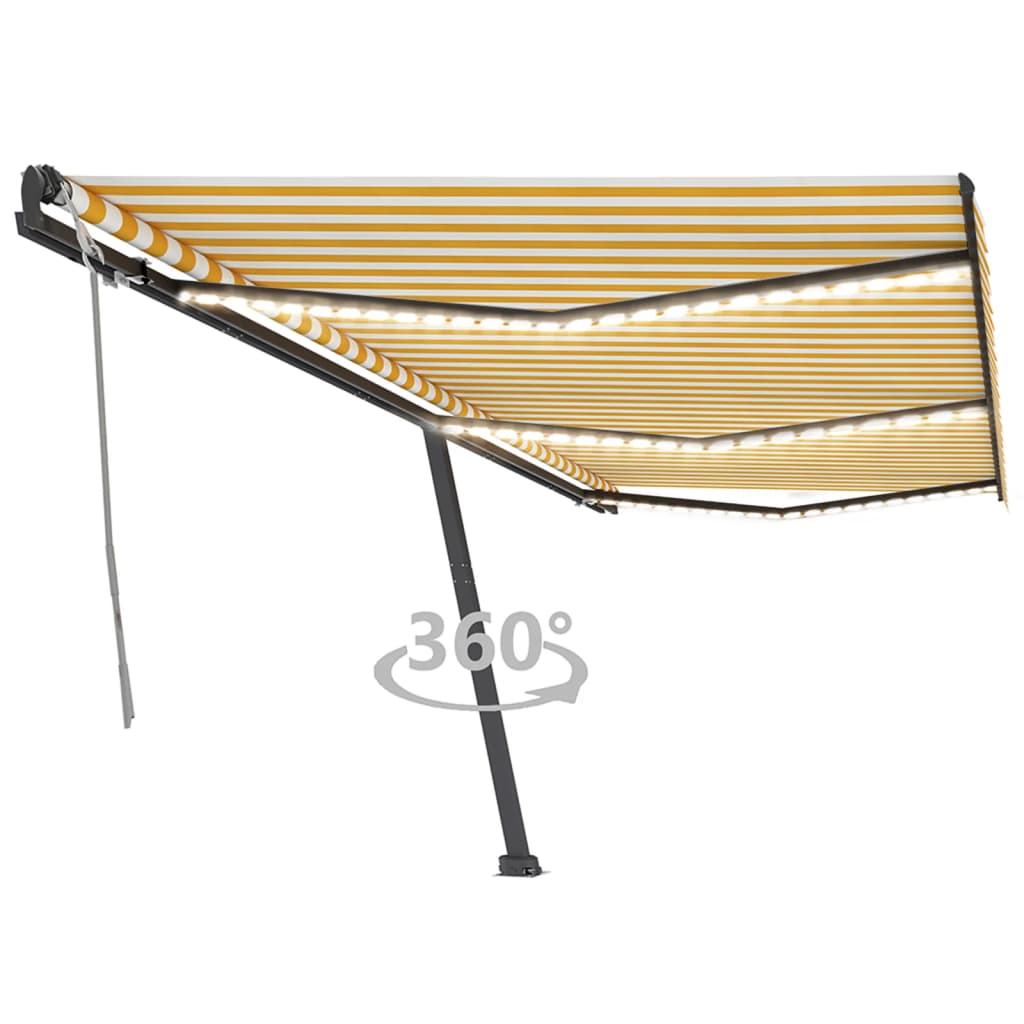 Berkfield Manual Retractable Awning with LED 600x350 cm Yellow and White