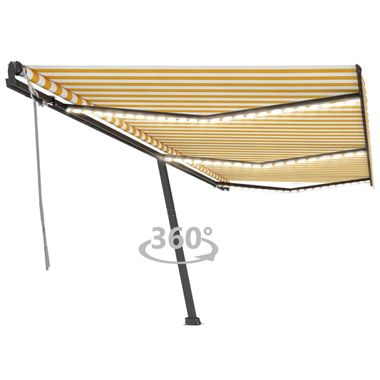 Berkfield Manual Retractable Awning with LED 600x350 cm Yellow and White