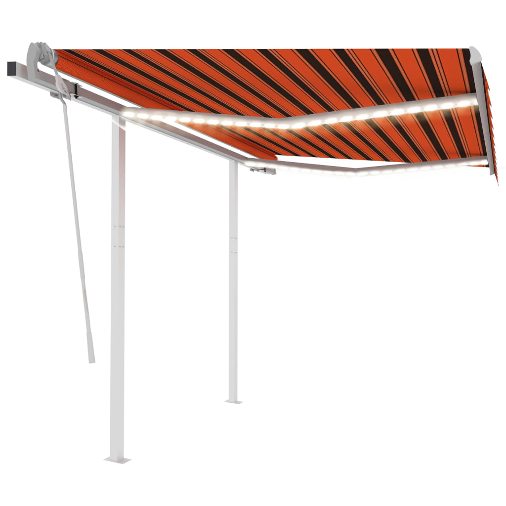 Berkfield Manual Retractable Awning with LED 3.5x2.5 m Orange and Brown