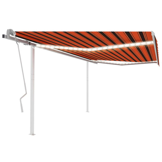 Berkfield Manual Retractable Awning with LED 4.5x3 m Orange and Brown