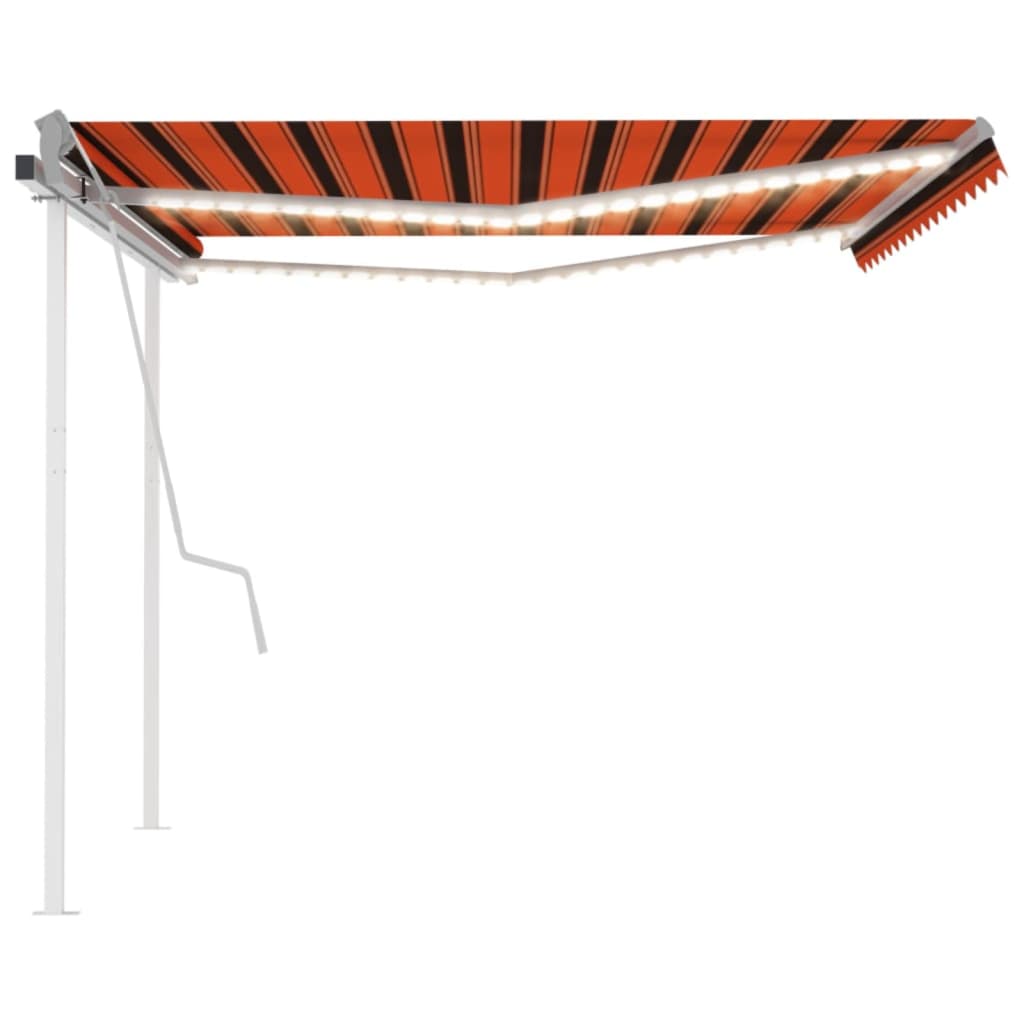 Berkfield Manual Retractable Awning with LED 4.5x3 m Orange and Brown
