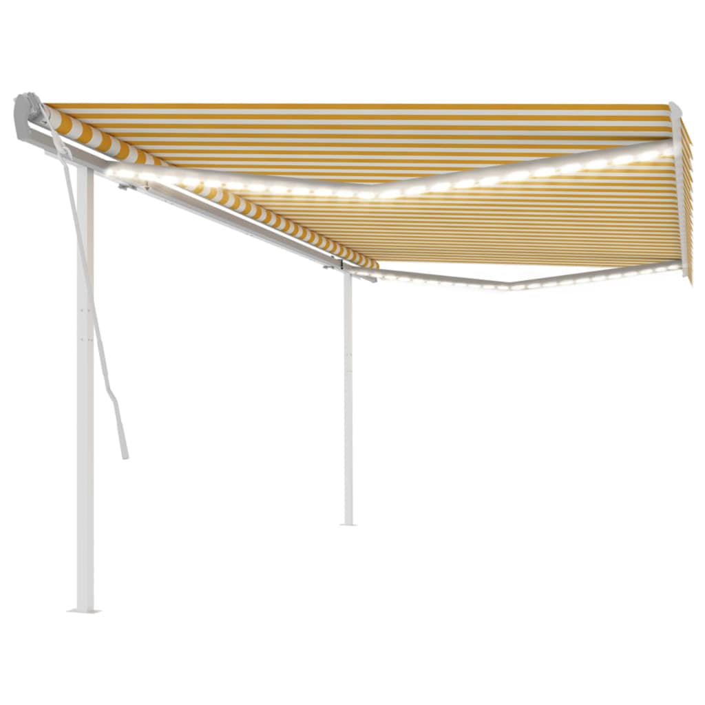 Berkfield Manual Retractable Awning with LED 5x3 m Yellow and White