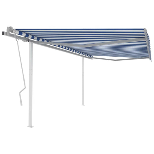 Berkfield Manual Retractable Awning with Posts 4x3.5 m Blue and White