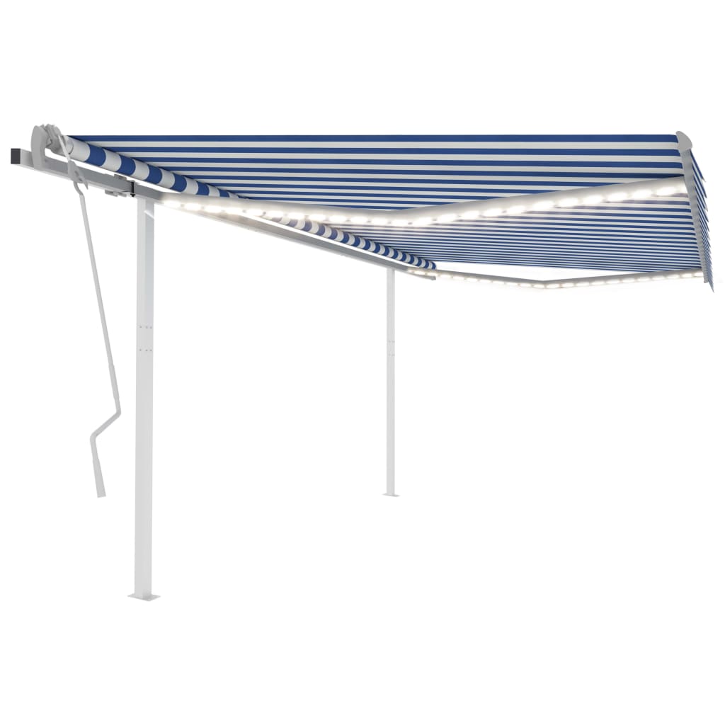 Berkfield Manual Retractable Awning with LED 4x3.5 m Blue and White