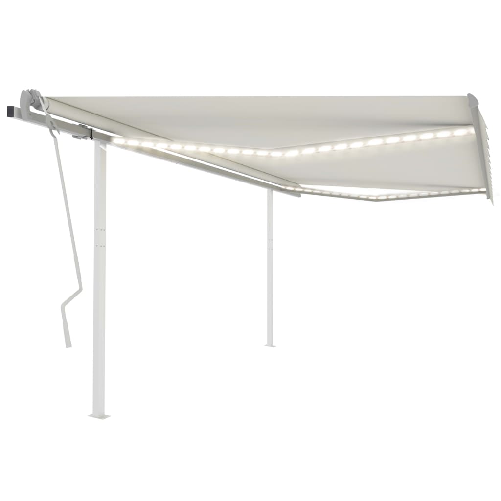 Berkfield Manual Retractable Awning with LED 4.5x3.5 m Cream