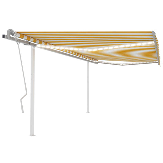 Berkfield Manual Retractable Awning with LED 4.5x3.5 m Yellow and White