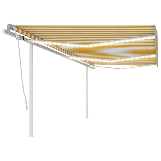 Berkfield Manual Retractable Awning with LED 6x3.5 m Yellow and White