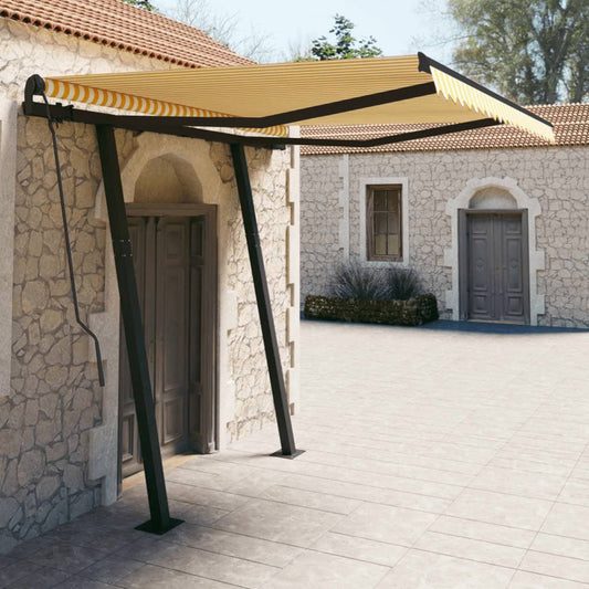 Berkfield Manual Retractable Awning with Posts 3x2.5 m Yellow and White