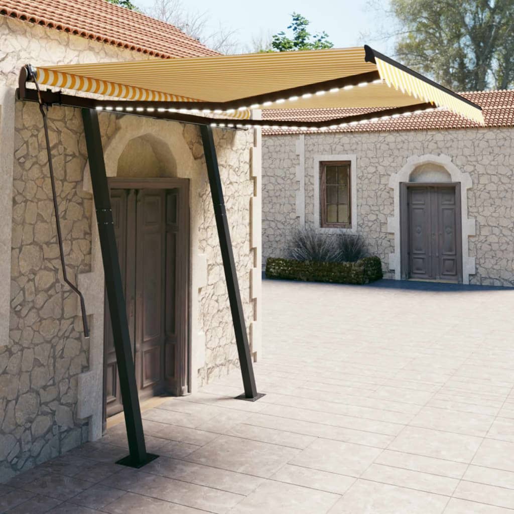 Berkfield Manual Retractable Awning with LED 3x2.5 m Yellow and White