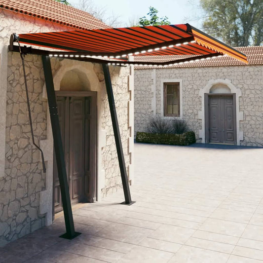 Berkfield Manual Retractable Awning with LED 3.5x2.5 m Orange and Brown
